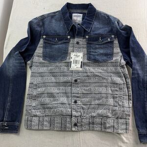 Parish Nation brand men's 2XL denim trucker jacket NWT Printed Panel